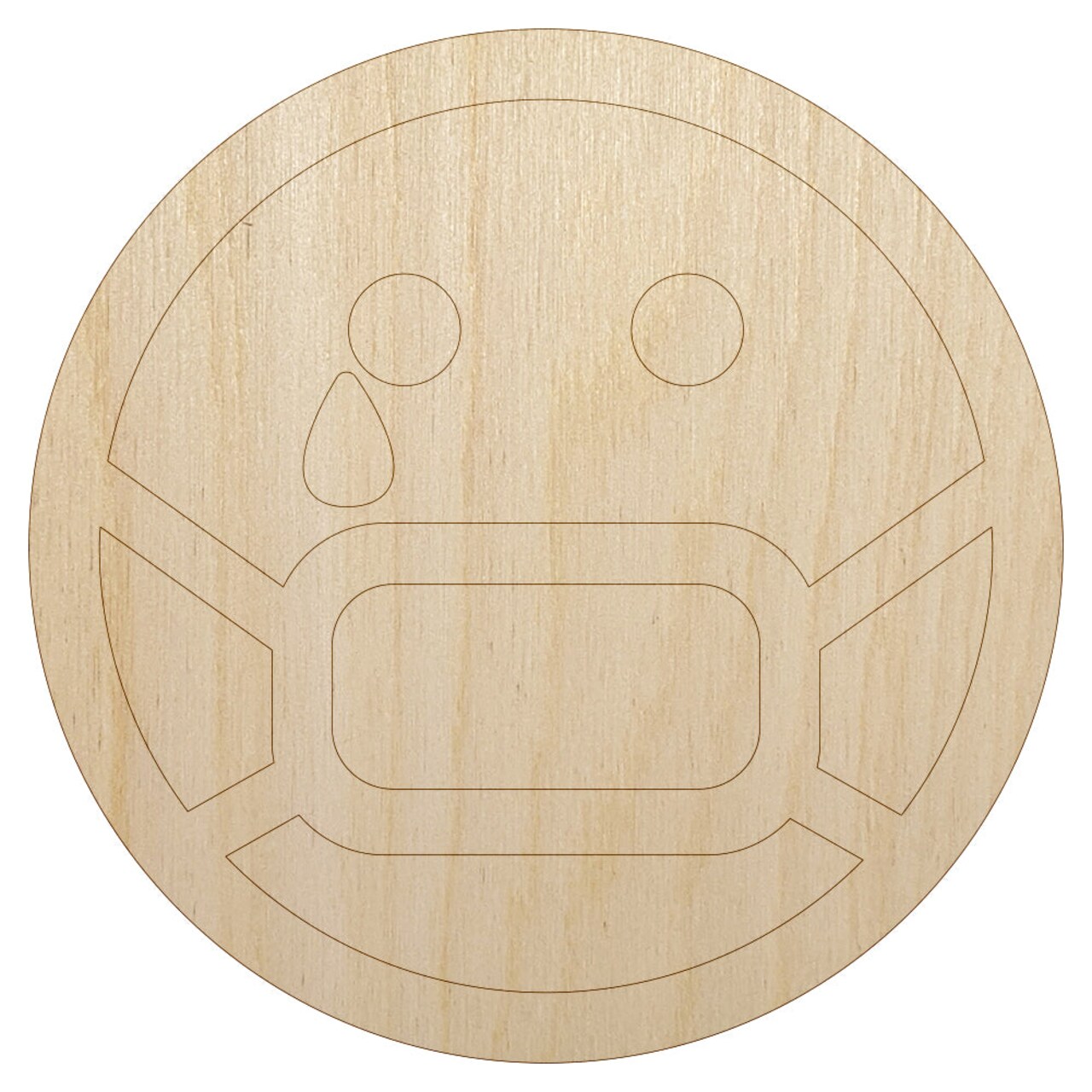 Sick Sad Face Mask Face Emoticon Unfinished Wood Shape Piece Cutout for DIY Craft Projects